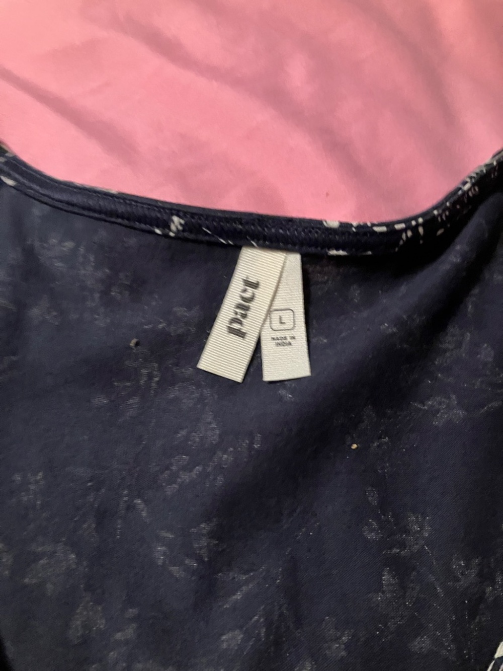 Pact organic cotton fit and flare navy blue with tan flowers - Picture 2 of 5